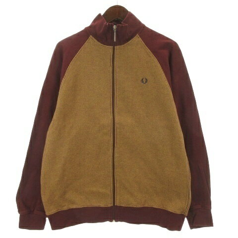 乐天商城 - 【中古】フレッドペリー FRED PERRY 千鳥格子 トラックジャケット ボルドー ベージュ M 260511E メンズ 【ベクトル 古着】 260511