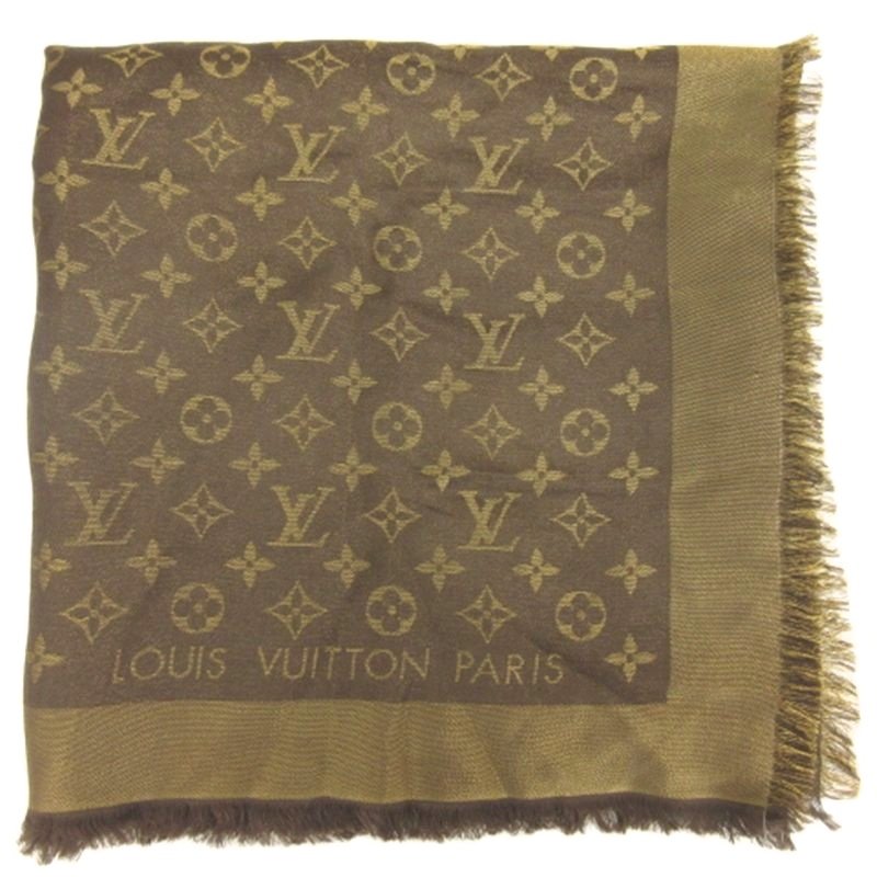 【中古】ルイヴィトン LOUIS VUITTON モノグラム シャイン 大判 ショール ストール M75122 ブラウン ☆AA★ レディース 【ベクトル 古着】 260516