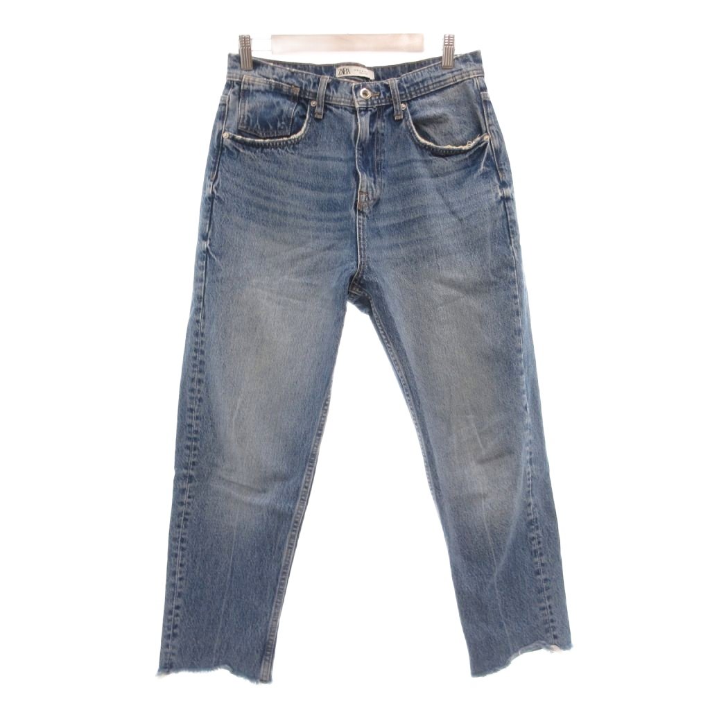[중고] 자라 ZARA 데님 팬츠 청바지 데미지 가공 자르기 길이 USA30 인디고 블루 스트레이트 프린지 헴 / SX 레이디스 [벡터 헌옷] 260604