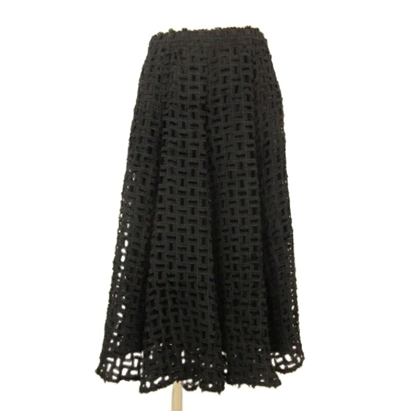 【中古】madame hiroko スカート フレア ミモレ丈 メッシュ ブラック 9 レディース 【ベクトル 古着】 260622