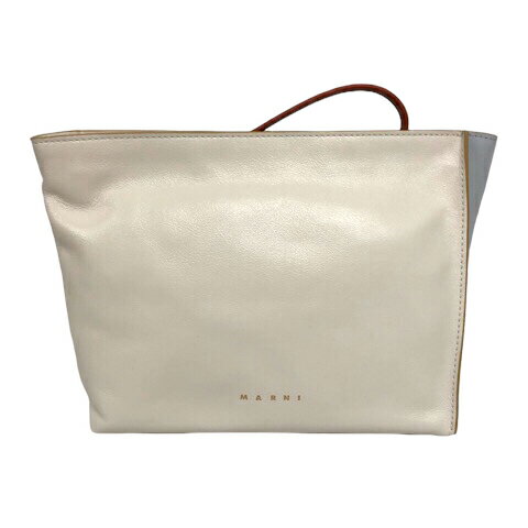 【中古】未使用品 マルニ MARNI PHMO0030U0 クラッチバッグ ハンドバック レザー バイカラー ロゴ UNI 白 ホワイト 水色 ライトブルー レディース 【ベクトル 古着】 230620