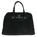 【中古】バレンチノクリスティ valentino christy ハンドバック ボストンバッグ 洋服収納バッグ 刺繍 ロゴ 無地 裏地 黒 ブラック 金 ゴール...
