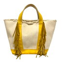 【中古】アヤコ AYAKO トートバッグ ハンドバッグ フリンジ キャンバス ステッチ 白 アイボリー ? イエロー レディース 【ベクトル 古着】 240613