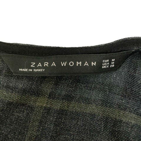【中古】ザラウーマン ZARA WOMAN ワンピース クルーネック プルオーバー チェック ひざ丈 長袖 M グレー 黄 イエロー 黒 ブラック レディース 【ベクトル 古着】 240620