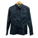 【中古】クリッツィア KRIZIA ジーンズ jeans シャツ 長袖 レギュラーカラー 無地 ロゴ刺繍 コットン混 44 紺 ネイビー レディース 【ベクトル 古着】 240728