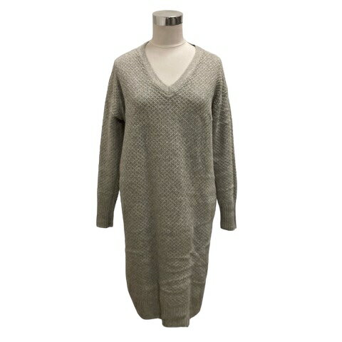 【中古】ユニクロ UNIQLO ニットワンピース Vネック ウール混 無地 長袖 膝丈 M グレー レディース 【ベクトル 古着】 240822