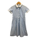【中古】プチフルール Petit Fleur シャツワンピース フレア 綿 ストライプ 半袖 ロング丈 140 水色 スカイブルー 白 ホワイト キッズ 【ベクトル 古着】 240822(4)