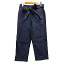 【中古】未使用品 aquagarage パンツ ストレッチ クロップド丈 タック リボン M 紺 ネイビー レディース 【ベクトル 古着】 240827