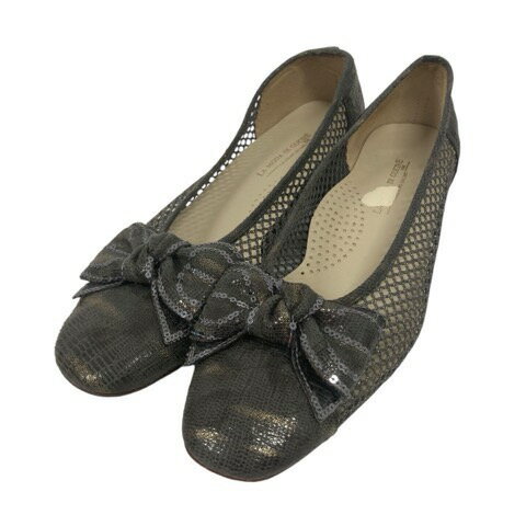 【中古】ラモーダグリチネ LA MODA DI GLICINE パンプス ミリタリーヒール スクエアトゥ ラメ メッシュ..