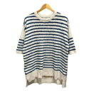 【中古】ジェラートピケオム GELATO PIQUE HOMME パジャマ ナイトウェア カットソー クルーネック ボア ボーダー 半袖 L 白 ホワイト 青 ...