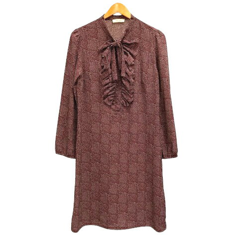 【中古】deby debo ワンピース リボンタイ フリル ロング 長袖 総柄 40 赤 レッド レディース 【ベクトル 古着】 241112