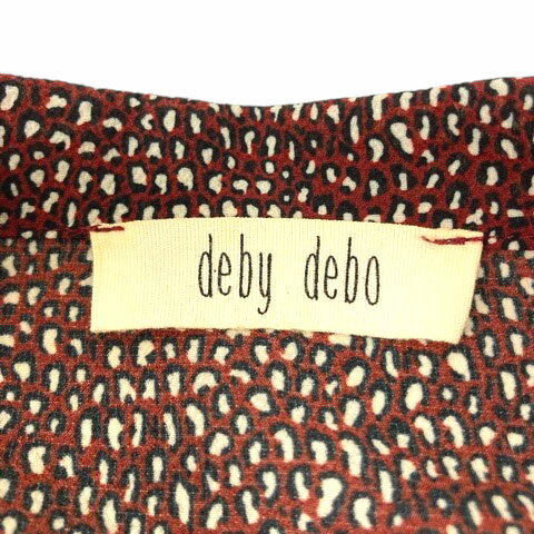【中古】deby debo ワンピース リボンタイ フリル ロング 長袖 総柄 40 赤 レッド レディース 【ベクトル 古着】 241112