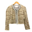 【中古】レベッカテイラー rebecca taylor ジャケット ノーカラー ツイード ウール混 フリル 長袖 2 ベージュ レディース 【ベクトル 古着】 241225(4)