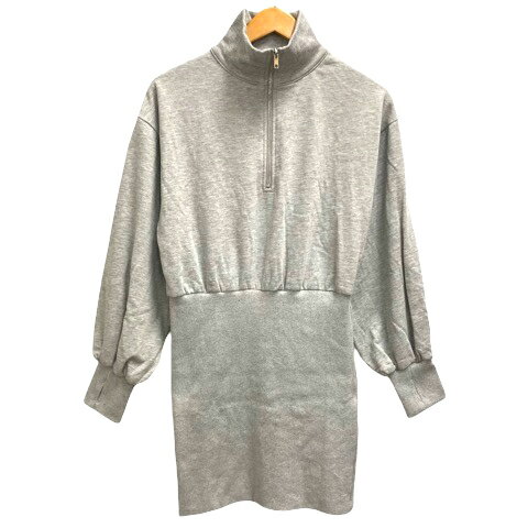 【中古】ANGELINA ワンピース スウェット ハーフジップ リブ ミニ丈 長袖 無地 グレー レディース 【ベクトル 古着】 250206