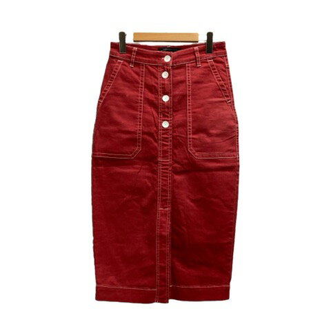 【中古】ザラウーマン ZARA WOMAN デニムスカート ロング 無地 スリット コットン混 5216/046/600 S 赤 レッド 白 ホワイト レディース 【ベクトル 古着】 250318