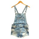 【中古】ザラ ZARA サロペット デニム ショートパンツ カットオフ ウォッシュ加工 L インディゴブルー レディース 【ベクトル 古着】 250410(4)