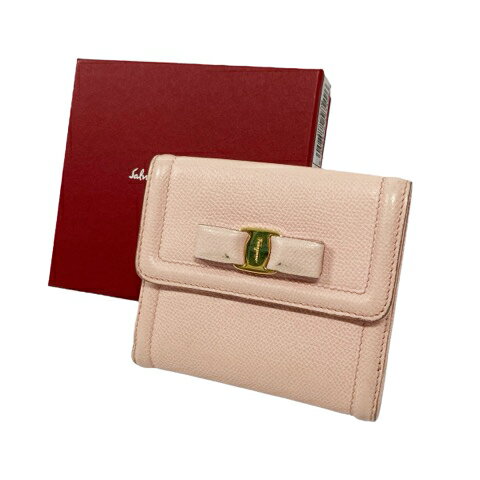 【中古】サルヴァトーレフェラガモ Salvatore Ferragamo 二つ折り財布 ウォレット 小物 金具 ヴァラリボン ピンク 22C911 レディース 【ベクトル 古着】 250812