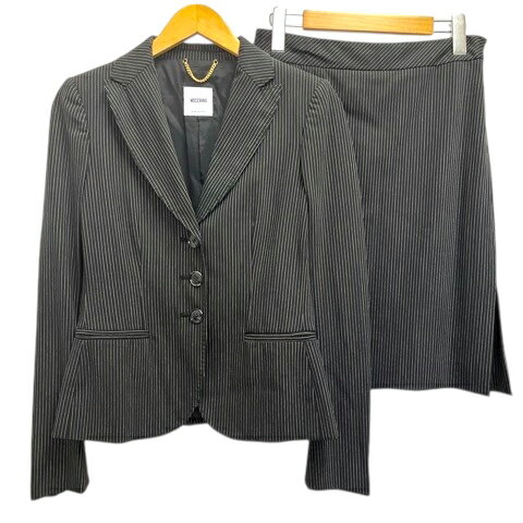 【中古】モスキーノ MOSCHINO スーツ セットアップ ジャケット スカート ストライプ ウール混 膝丈 40 ..