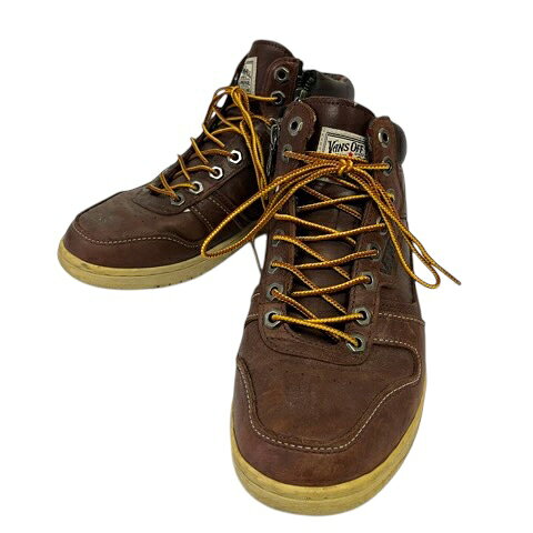 【中古】バンズ VANS V2551Z スニーカー ハイカット レースアップ サイドジップ レザー チェック柄 ロゴ 27cm ブラウン 茶 メンズ 【ベクトル 古着】 260219