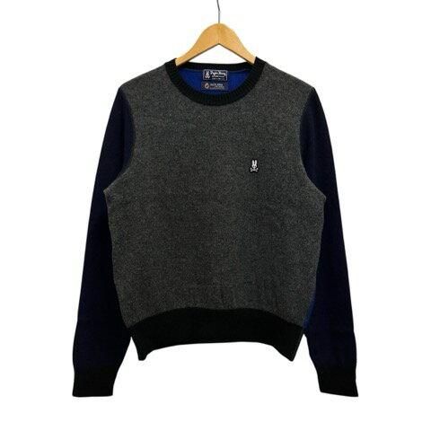 Knit Sweater - 【中古】サイコバニー Psycho Bunny ニット セーター 長袖 クルーネック ロゴ刺繍 ウール DF-R2-35217 M グレー 黒 ブラック 青 ブルー メンズ 【ベクトル 古着】 260315