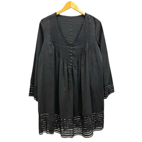 【中古】ブージュルード Bou Jeloud チュニック カットソー フレア レース Vネック 長袖 38 黒 ブラック レディース 【ベクトル 古着】 260407