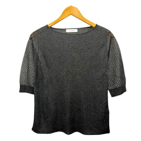 【中古】プールトレファム Pour Tres Femme カットソー クルーネック ラメ クロシェ 半袖 L チャコールグレー レディース 【ベクトル 古着】 260501 vectorpremium-19067647 ブランド古着ベクトルプレミアム店 パッケージ画像