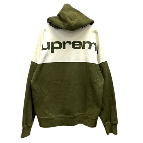 ブランド古着ベクトルプレミアム店の【中古】シュプリーム SUPREME 17AW BLOCKED HOODED SWEAT SHIRT パーカー フーディ コットン ロゴプリント 裏起毛 長袖 XL 緑 グリーン レディース 【ベクトル 古着】 260715｜アングル2