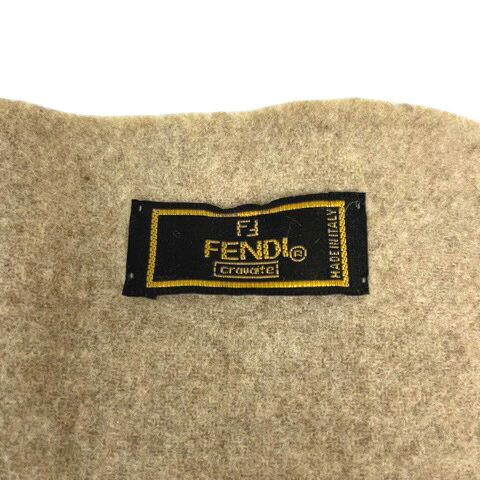 【中古】フェンディ FENDI マフラー ストール フリンジ ワンポント ロゴ刺繍 ベー...
