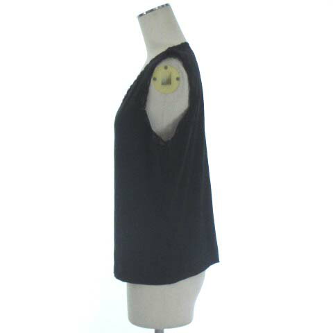 【中古】タルボット TALBOTS PETITES ノースリーブ カットソー プルオーバー レース Vネック ブラック 黒 M トップス ECR6 レディース 【ベクトル 古着】 220628