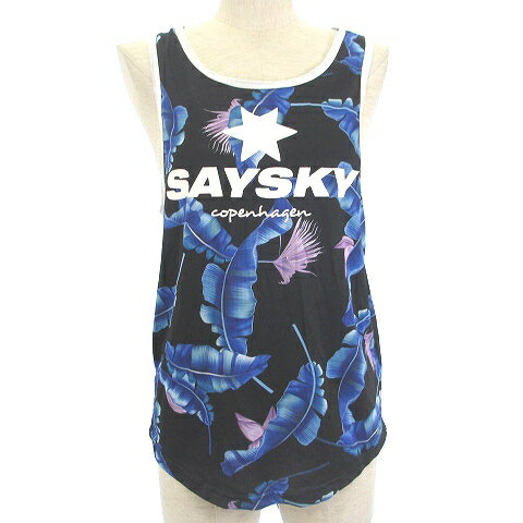 【中古】セイスカイ SAYSKY ランニングシャツ ノースリーブ タンクトップ ウエア ロゴ プリント 花柄 ブルー 青 XXS レディース 【ベクトル 古着】 230725