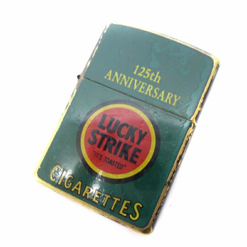 【中古】ジッポー ZIPPO LUCKY STRIKE ラッキーストライク 125th ANNIVERSARY オイルライター XIII 97年製 ロゴ グリーン ゴールドカラー 火花確認済み 喫煙グッズ ■SG 【ベクトル 古着】 240323