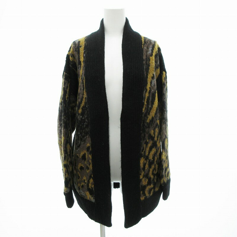 【中古】First Plum ヴィンテージ カーディガン ボタンレス 総柄 ラメ ウール 茶 /JS ■GY99 レディース..