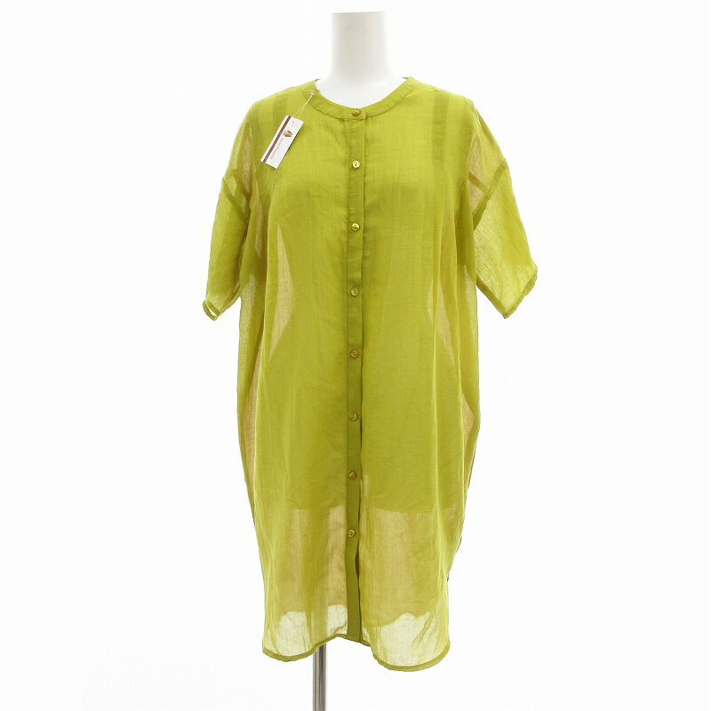 【中古】ハッシュパピー Hush Puppies シアーシャツワンピース ひざ丈 シースルー 半袖 M 黄 イエロー 茶 ブラウン /UO レディース 【ベクトル 古着】 250405