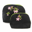 【中古】未使用品 クリスセリーン CHRIS CELIN タグ付き ポーチ 大小 2点セット 花がら刺繍 ジャガード 黒 /JS 2 ■GY99 レディース 【...