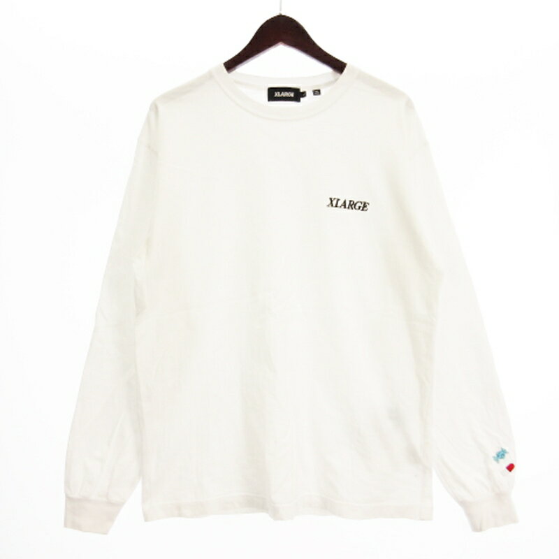 【中古】エクストララージ X-LARGE Tシャツ カットソー 長袖 クルーネック 刺繍 コットン 白 ホワイト L メンズ 【ベクトル 古着】 250704