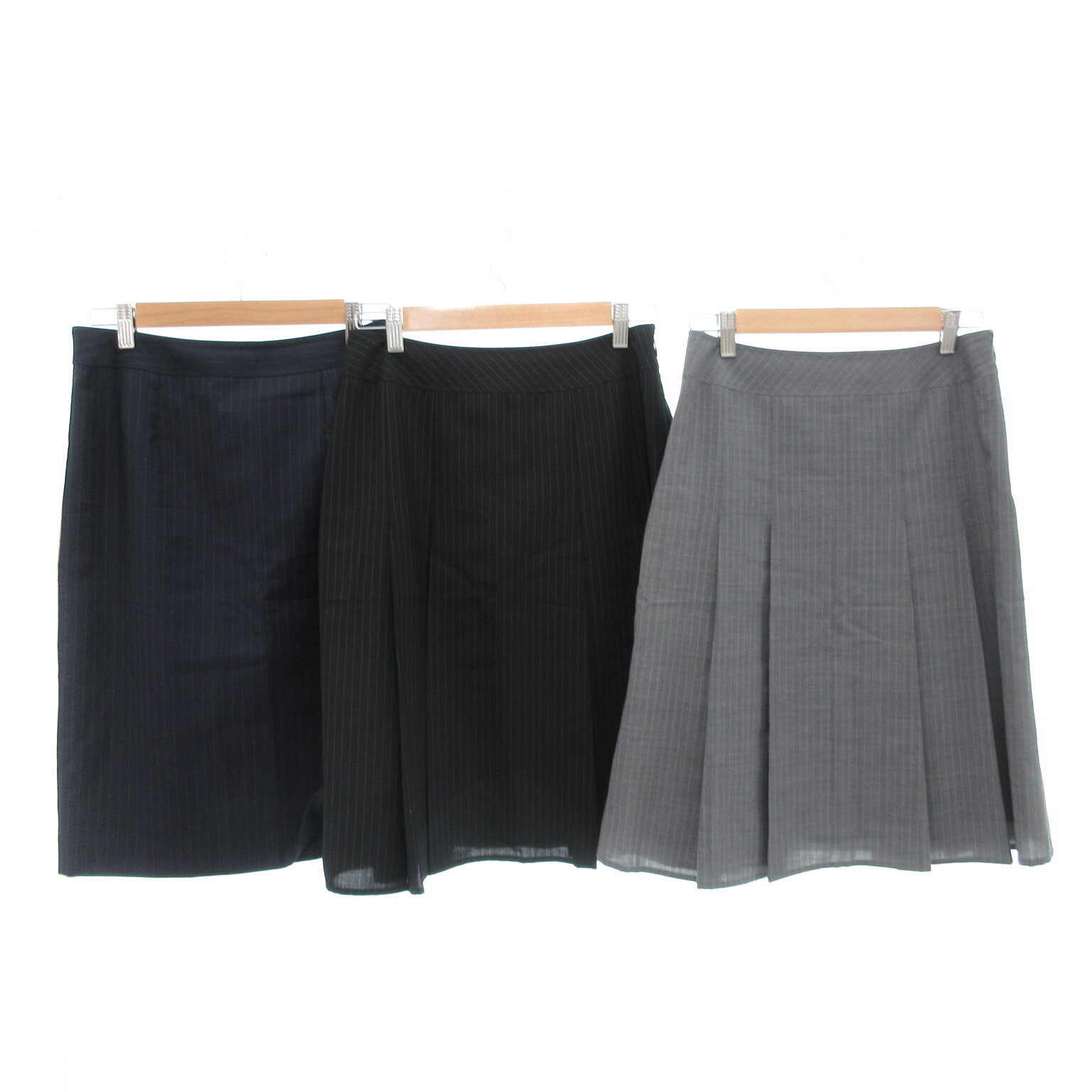 【中古】ニューヨーカー NEWYORKER 3点セット まとめ フレアスカート ひざ丈 ストライプ 64-91 67-93 グレー ネイビー ブラック /JS ...