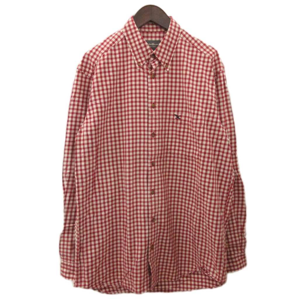 【中古】エディーバウアー EDDIE BAUER ボタンダウンシャツ 長袖 チェック コットン 赤 レッド TALL M ■ECT メンズ 【ベクトル 古着】 251115(4)