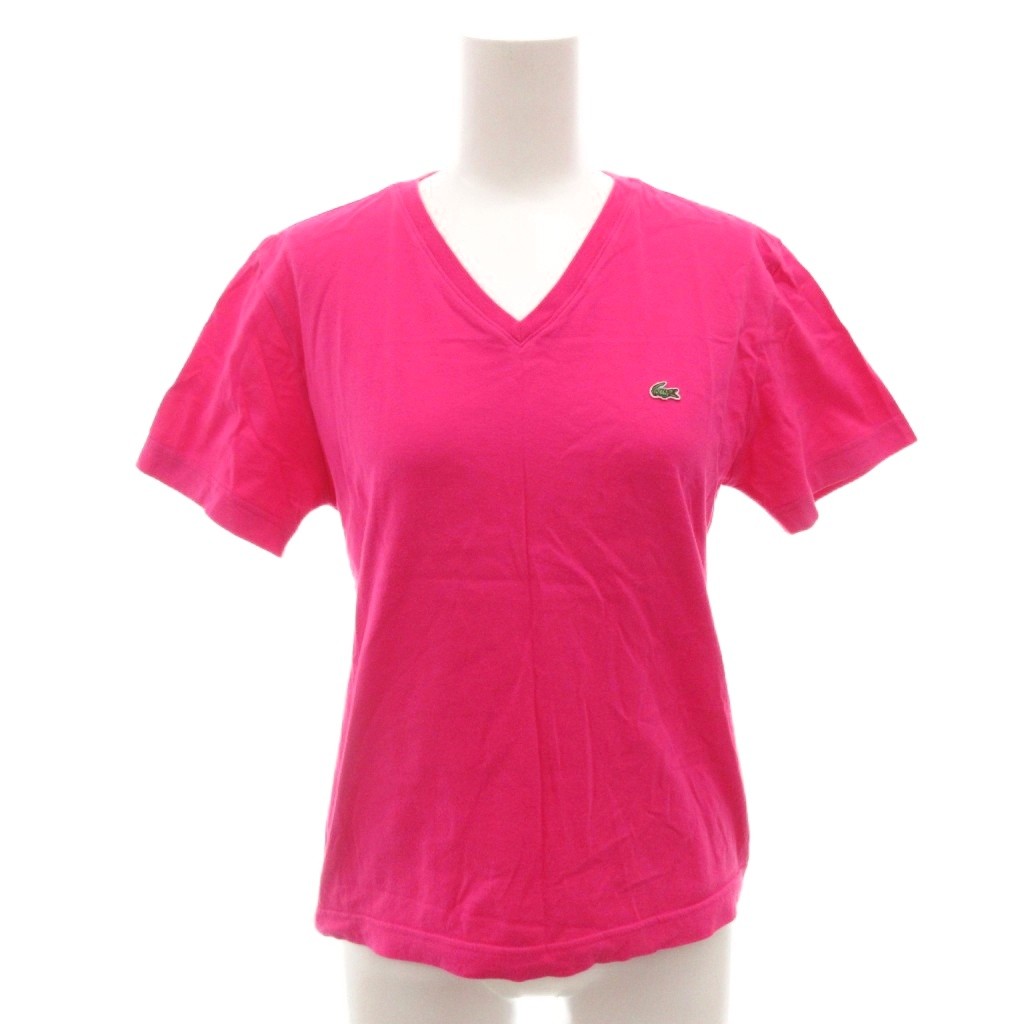 【中古】ラコステ LACOSTE Tシャツ カットソー 42 ピンク ロゴ刺繍 Vネック 半袖 /FF ■ECT レディース 【ベクトル 古着】 260115