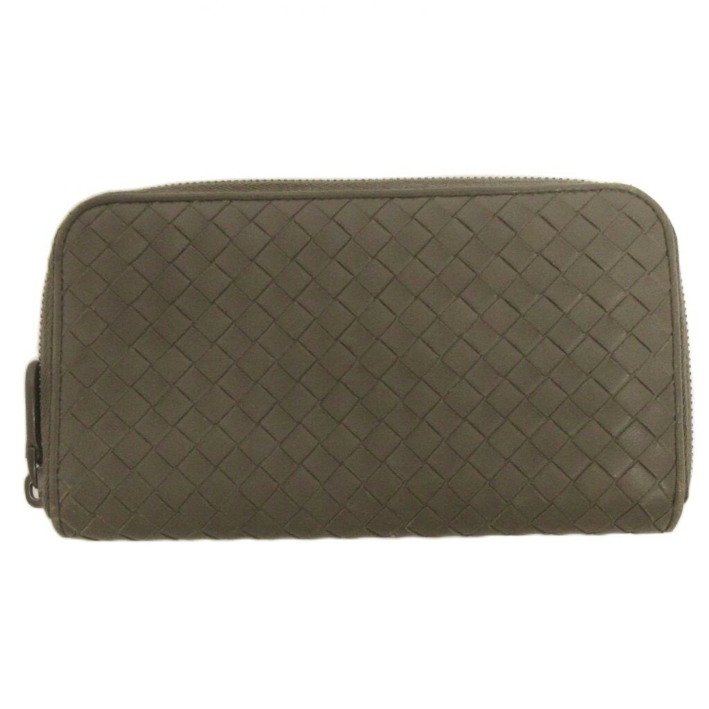 【中古】ボッテガヴェネタ BOTTEGA VENETA イントレチャート ロングウォレット ラウンドファスナー 長財布 グレー系 メンズ レディース 【ベクトル 古着】 260424