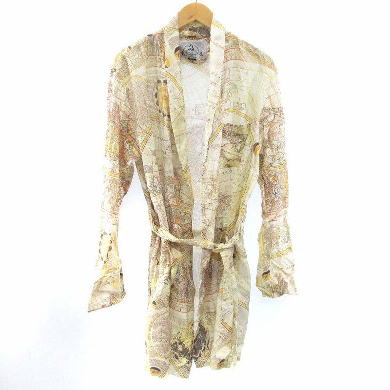 乐天商城 - 【中古】バル bal ガウンシャツ 長袖 ロング 羽織り 薄手 地図柄 総柄 ベージュ系 M メンズ 【ベクトル 古着】 260414