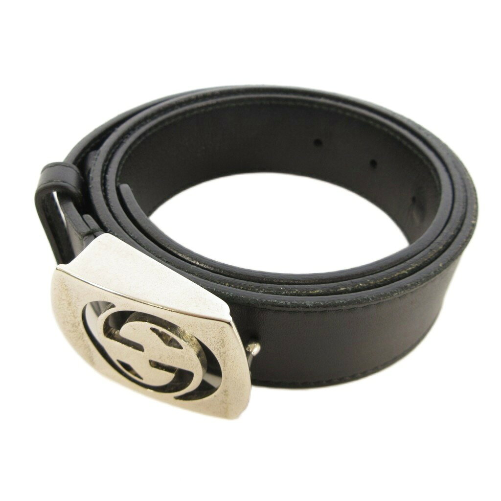 gucci///////////////\' - 【中古】グッチ GUCCI インターロッキング ベルト レザー 黒 387031 ■SK メンズ 【ベクトル 古着】 260427