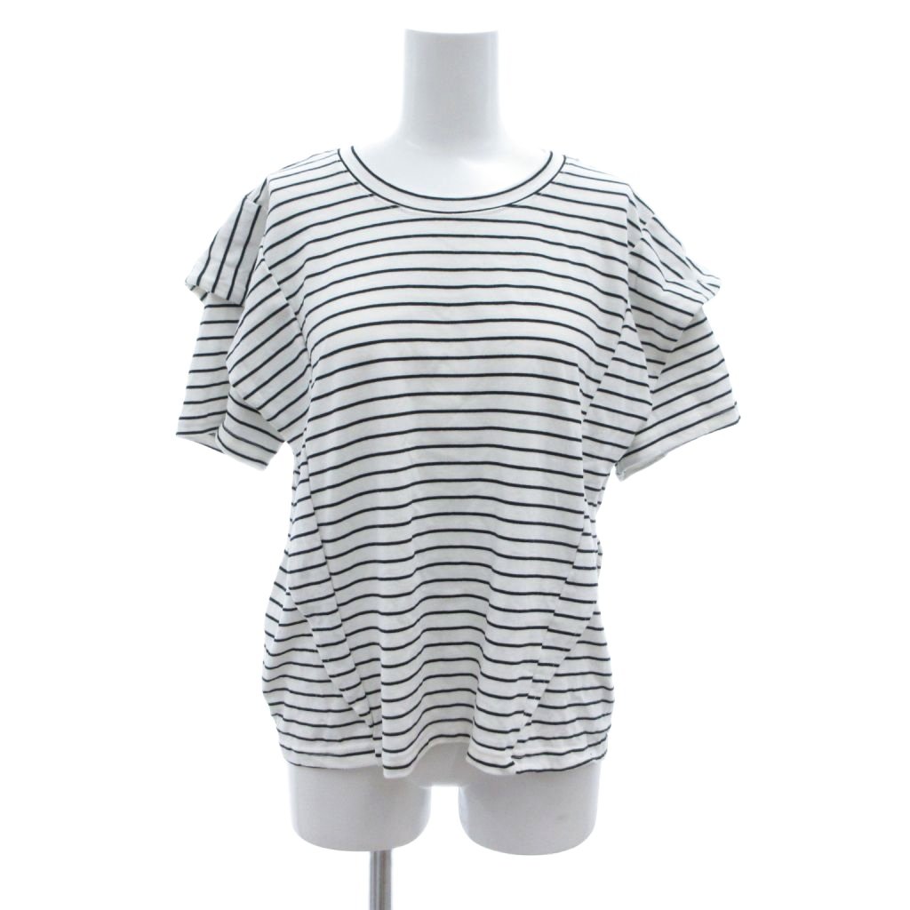 【中古】アイスー ISOOK Tシャツ F 白 ホワイト ボーダー柄 半袖 フリル袖 /NL ■ECB004 【ベクトル 古着】 260507