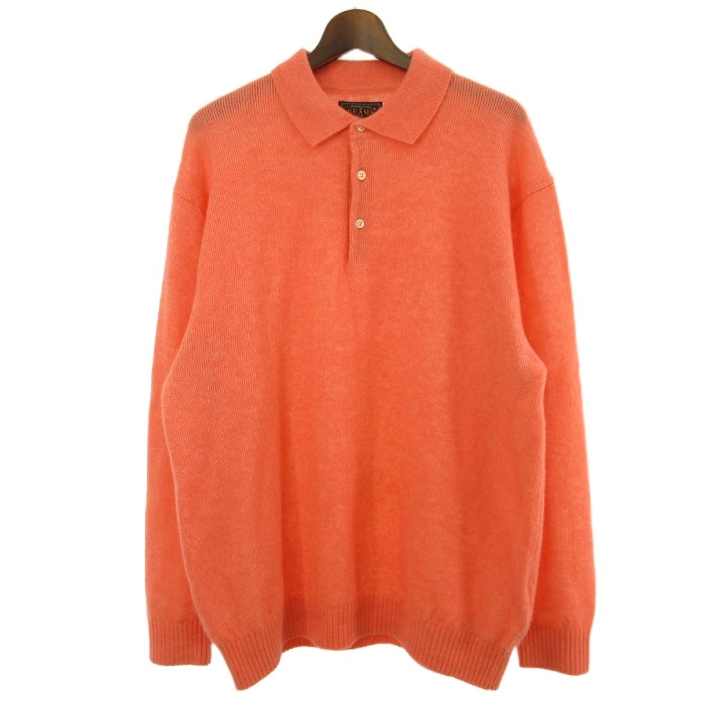【中古】ビームスプラス BEAMS+ ポロシャツ 長袖 ニット シルク混 サーモンピンク XL メンズ 【ベクトル 古着】 260507