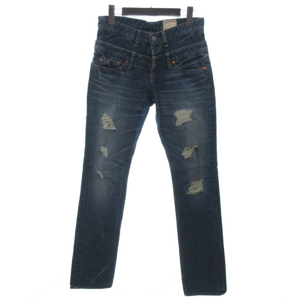 [Used] Antgauge Double Waist Denim Jeans, Distressed, Indigo, Size M, Women's [Vector Used Clothing] 260625