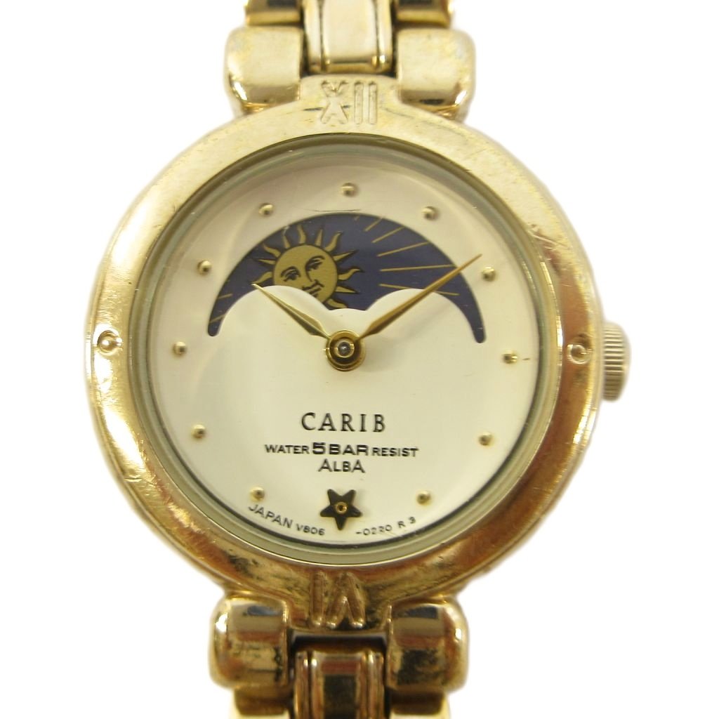 【中古】セイコー SEIKO 腕時計 ALBA カリブ ムーンフェイズ クオーツ ジャンク ゴールドカラー ■GY99 レディース 【ベクトル 古着】 260722