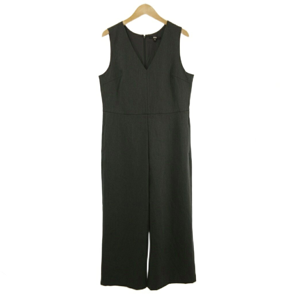 【中古】ユニクロ UNIQLO ジャンプスーツ オールインワン サロペット Vネック ワイド ストレッチ ダークグレー XL レディース 【ベクトル 古着】 260731