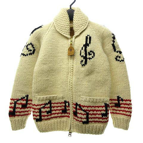 【中古】 カナディアン セーター CANADIAN SWEATER COMPANY LTD. 100％ウール ニット カウチン カーディガン ジャケット ジップアップ 音符 アイボリー 0612 レディース 【ベクトル 古着】 190612