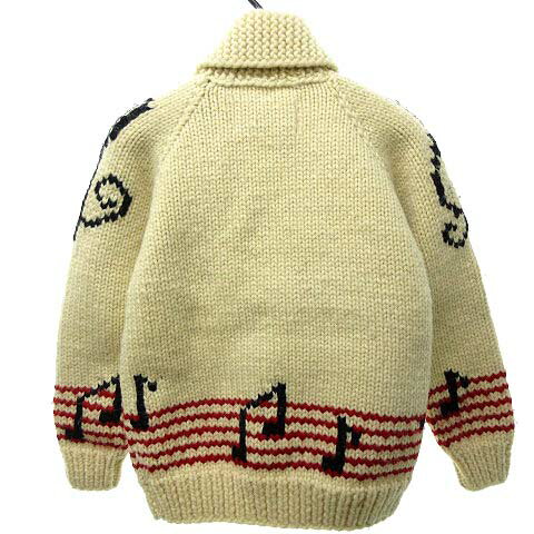 【中古】 カナディアン セーター CANADIAN SWEATER COMPANY LTD. 100％ウール ニット カウチン カーディガン ジャケット ジップアップ 音符 アイボリー 0612 レディース 【ベクトル 古着】 190612