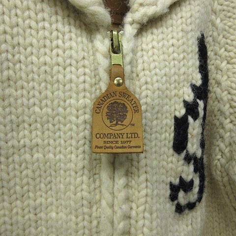 【中古】 カナディアン セーター CANADIAN SWEATER COMPANY LTD. 100％ウール ニット カウチン カーディガン ジャケット ジップアップ 音符 アイボリー 0612 レディース 【ベクトル 古着】 190612