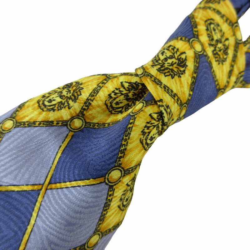 【中古】ジャンニヴェルサーチ ヴェルサーチェ GIANNI VERSACE メデューサ ネクタイ 総柄 シルク 水色 ライトブルー 黄 イエロー 紺 ネイビー /JS 0907 ■GY99 メンズ 【ベクトル 古着】 240909